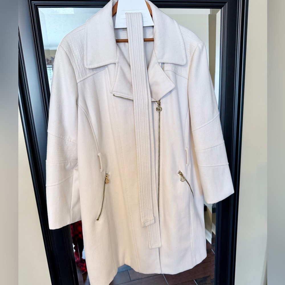 Michael Kors Cream Wool Belted Pea Coat